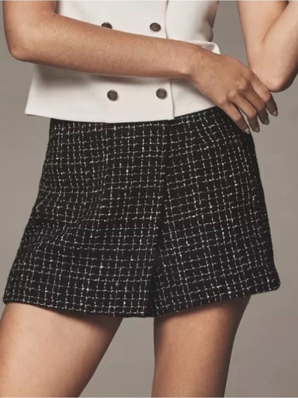 Maeve Black Tweed Plaid High-Waist Skort Sz 8
